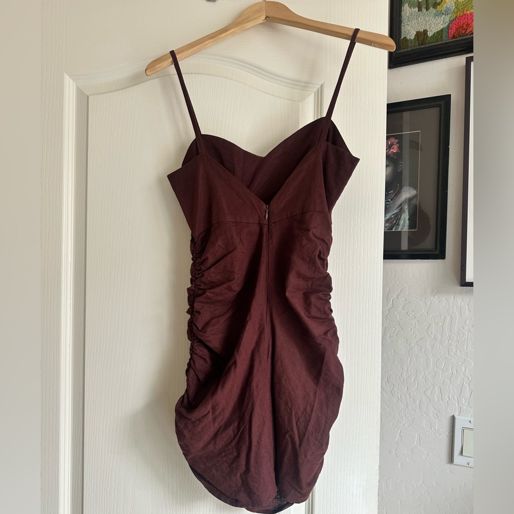 Zara Linen Blend Ruched Mini Dress. Size: Small. Good condition 🤎 - Picture 7 of 11